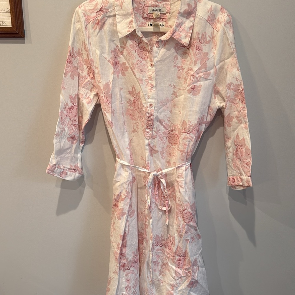 Malvin Pink Floral 100% Linen Dress - Picture 2 of 5